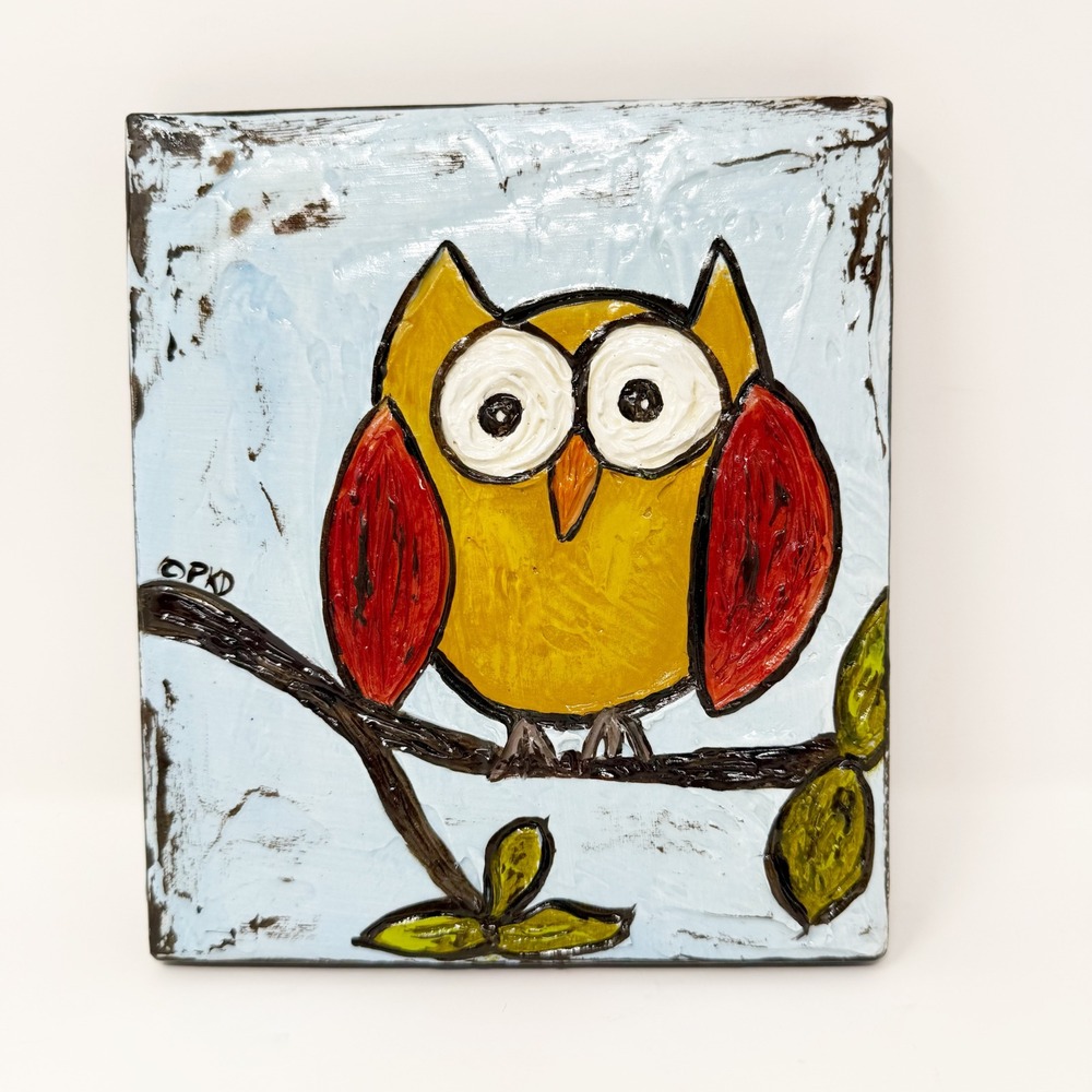 Vineyard's Gifts 7" x‎ 8" Owl Painting on Wood Whimsical